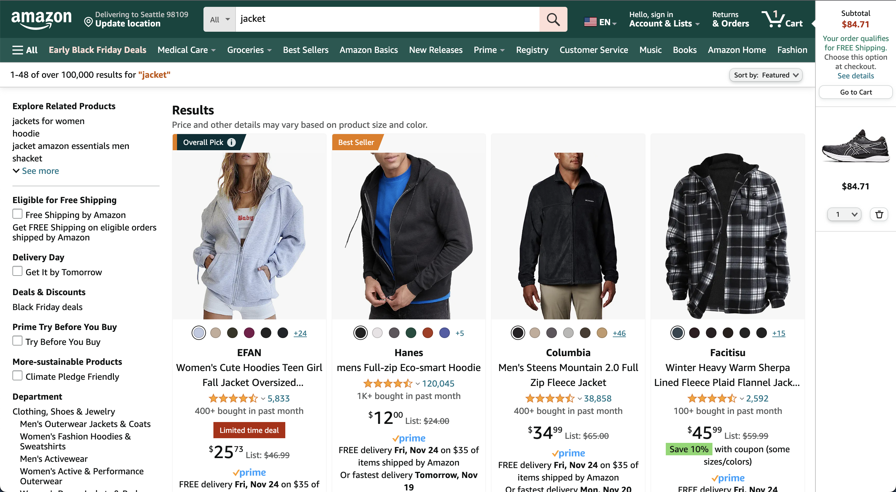 Amazon search results for `jacket` |